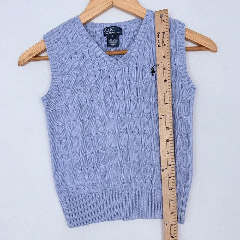 RALPH LAUREN POLO BOYS LIGHT BLUE CABLE KNIT SWEATER VEST SIZE 7